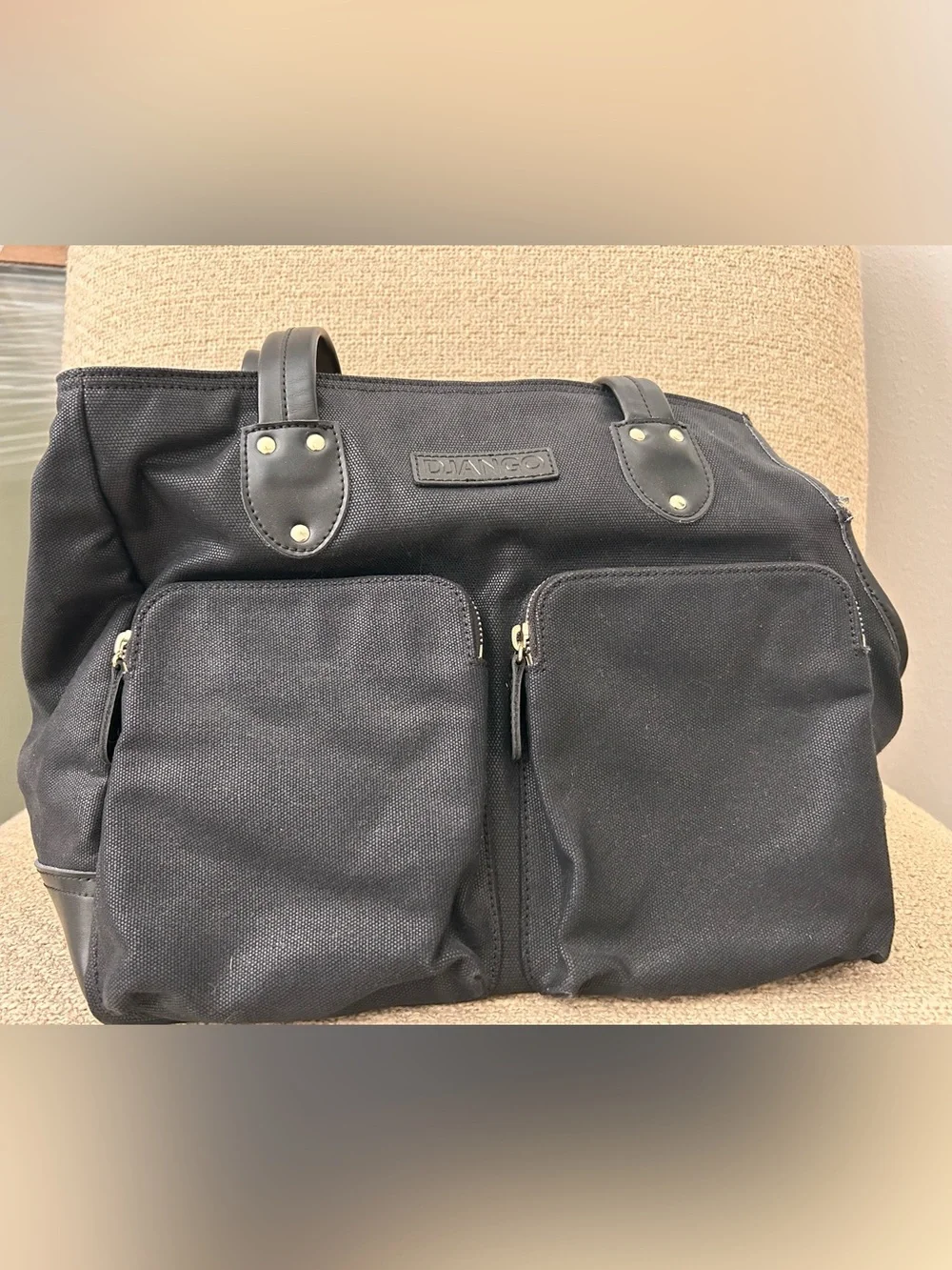 Django Black Canvas Pet Carrier Tote with Dual Front Pockets